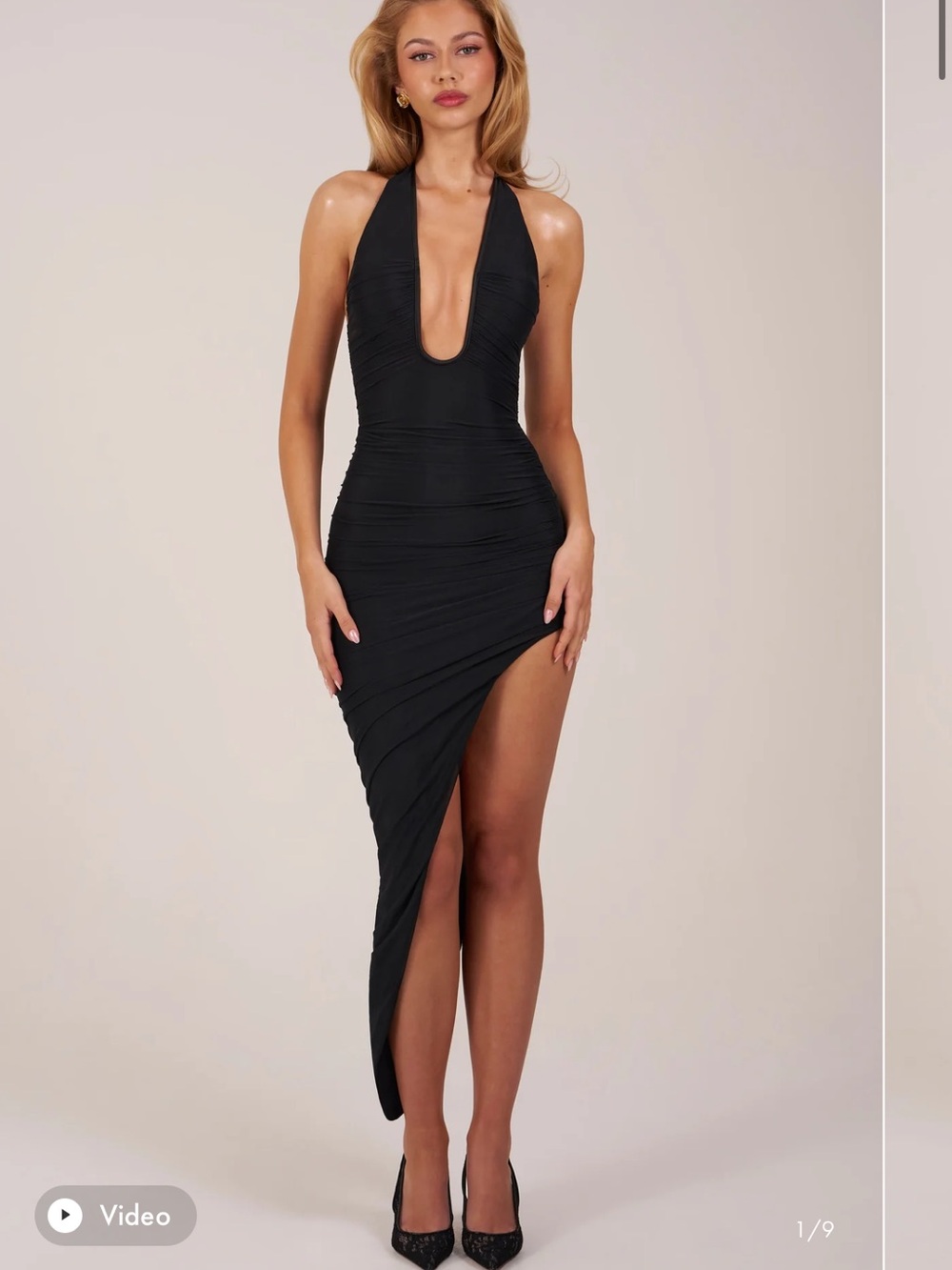 Oh Polly Black Halter Deep Plunge Asymmetrical Bodycon Dress
